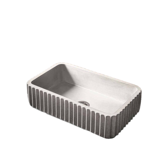 Amalfi Fluted Concrete Rectangle Basin - Off White