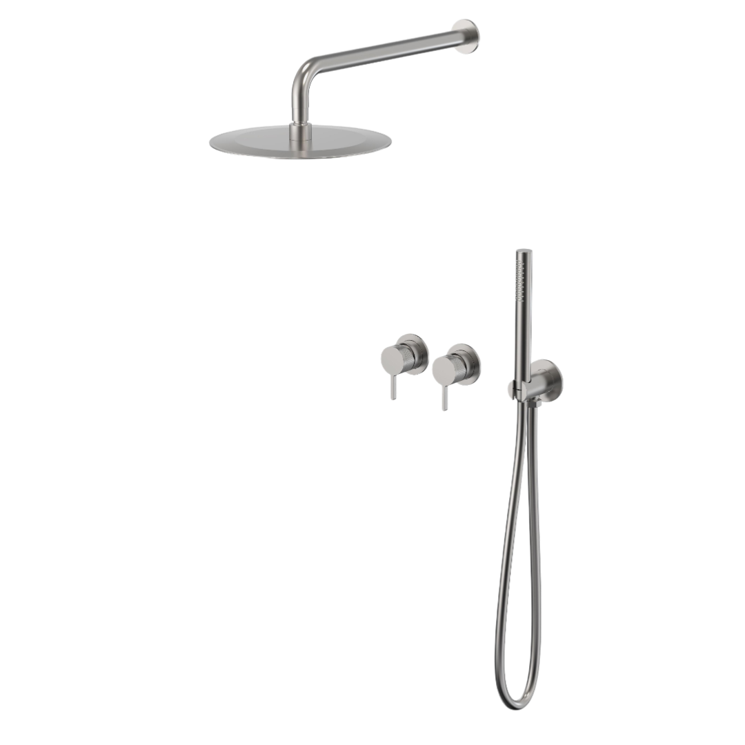 Ainhoa Twin Round Wall Shower Set - Brushed Nickel