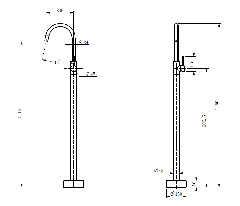 Perla Floor Mounted Bath Mixer - Brushed Nickel